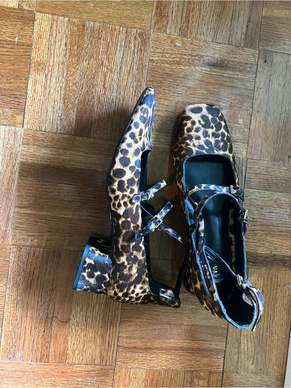 Zara Leopard-Print Mary Jane Block Heels - Brown/Black